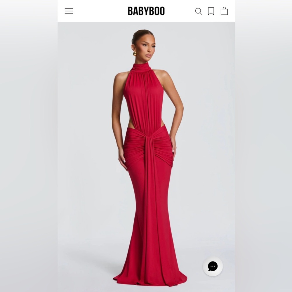 BABYBOO Red High-Neck Cutout Maxi Dress